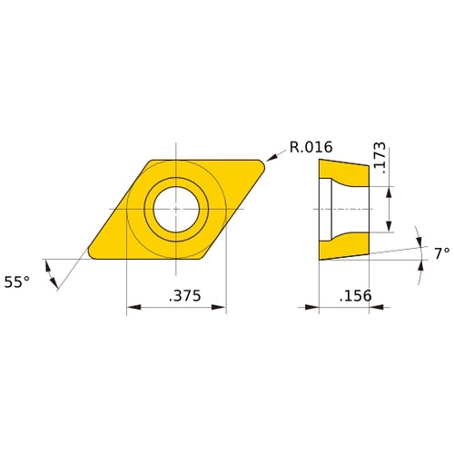 DCET 32.51 R-SR HTi10, 0.4 mm Corner Radius, 3.97 mm Thick, 9.525 mm Inscribed Circle, Turning Indexable Insert