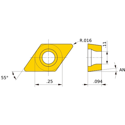 DCMT 21.51 MK MC5015, 0.4 mm Corner Radius, 2.38 mm Thick, 6.35 mm Inscribed Circle, Turning Indexable Insert