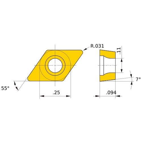 DCMT 21.52 LP MP3025, 0.8 mm Corner Radius, 2.38 mm Thick, 6.35 mm Inscribed Circle, Turning Indexable Insert
