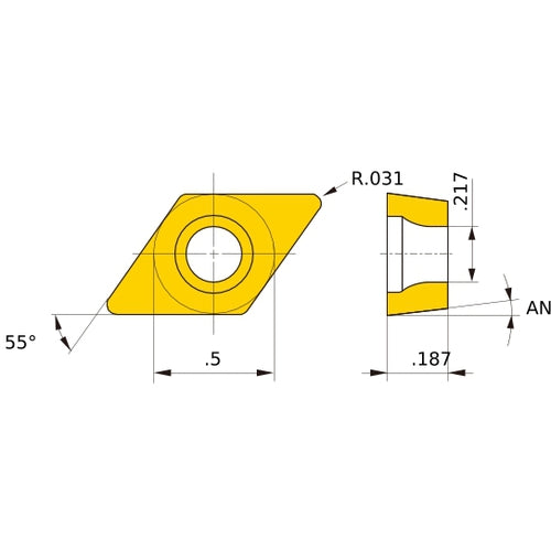 DCMT 432 MK MC5015, 0.8 mm Corner Radius, 4.76 mm Thick, 12.7 mm Inscribed Circle, Turning Indexable Insert