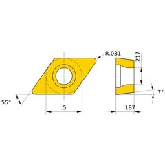 DCMT 432 standard NX3035, 0.8 mm Corner Radius, 4.76 mm Thick, 12.7 mm Inscribed Circle, Turning Indexable Insert