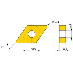 DNMG 332 LM MC7015, 0.8 mm Corner Radius, 4.76 mm Thick, 9.525 mm Inscribed Circle, Turning Indexable Insert