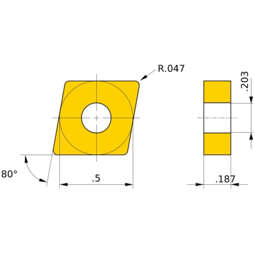CNGA 433 flat_top MBC020, 3/64″ Corner Radius, 3/16″ Thick, 1/2″ Inscribed Circle, Turning Indexable Insert