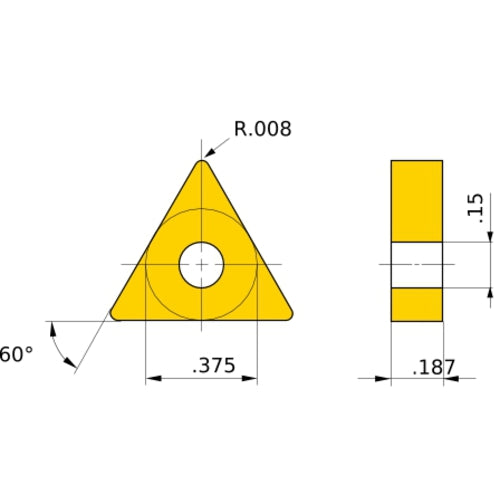 TNGA 330.5 flat_top MBC020, 0.2 mm Corner Radius, 4.76 mm Thick, 9.525 mm Inscribed Circle, Turning Indexable Insert