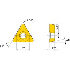 TPGB 220.5 flat_top BC8105, 0.2 mm Corner Radius, 3.18 mm Thick, 6.35 mm Inscribed Circle, Turning Indexable Insert