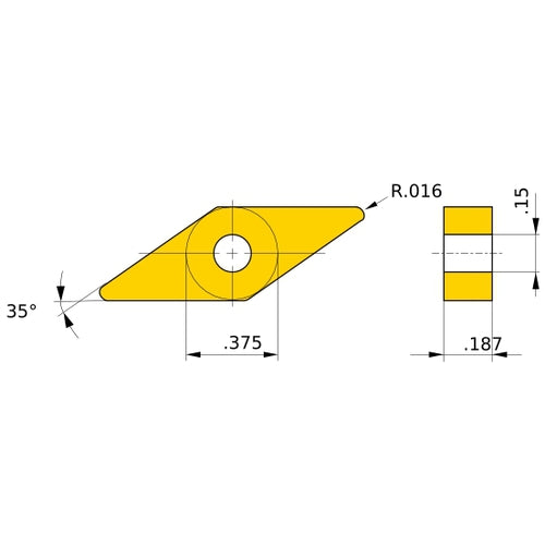 VNGA 331 flat_top BC8120, 1/64″ Corner Radius, 3/16″ Thick, 3/8″ Inscribed Circle, Turning Indexable Insert