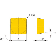SPMN 422 flat_top UTi20T, 0.8 mm Corner Radius, 3.18 mm Thick, 12.7 mm Inscribed Circle, Turning Indexable Insert