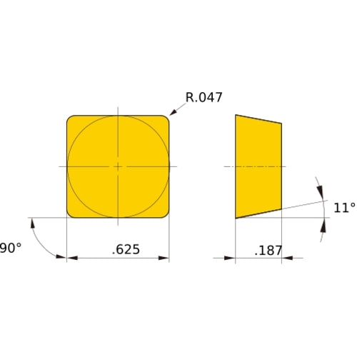 SPMN 533 flat_top UTi20T, 1.2 mm Corner Radius, 4.76 mm Thick, 15.875 mm Inscribed Circle, Turning Indexable Insert