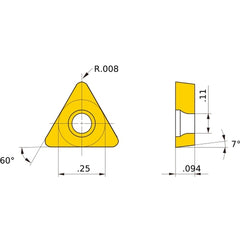TCMT 21.50.5 LS MP9005, 0.008″ Corner Radius, 3/32″ Thick, 1/4″ Inscribed Circle, Turning Indexable Insert