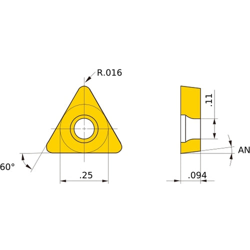 TCMT 21.51 MK MC5005, 0.4 mm Corner Radius, 2.38 mm Thick, 6.35 mm Inscribed Circle, Turning Indexable Insert