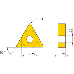 TNMG 542 standard UE6110, 0.8 mm Corner Radius, 6.35 mm Thick, 15.875 mm Inscribed Circle, Turning Indexable Insert