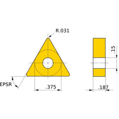 TNMX 332 MW MC5005, 0.8 mm Corner Radius, 4.76 mm Thick, 9.525 mm Inscribed Circle, Turning Indexable Insert