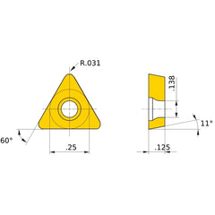 TPGX 222 flat_top MB730, 0.8 mm Corner Radius, 3.18 mm Thick, 6.35 mm Inscribed Circle, Turning Indexable Insert