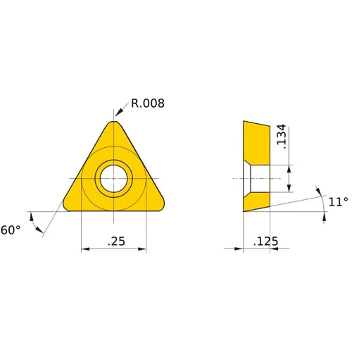 TPMH 220.5 MV VP15TF, 0.008″ Corner Radius, 1/8″ Thick, 1/4″ Inscribed Circle, Turning Indexable Insert