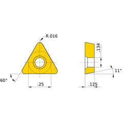 TPMH 221 FV MP3025, 0.4 mm Corner Radius, 3.18 mm Thick, 6.35 mm Inscribed Circle, Turning Indexable Insert