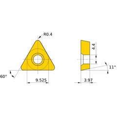 TPMT 32.51 SQ US735, 0.4 mm Corner Radius, 3.97 mm Thick, 9.525 mm Inscribed Circle, Turning Indexable Insert