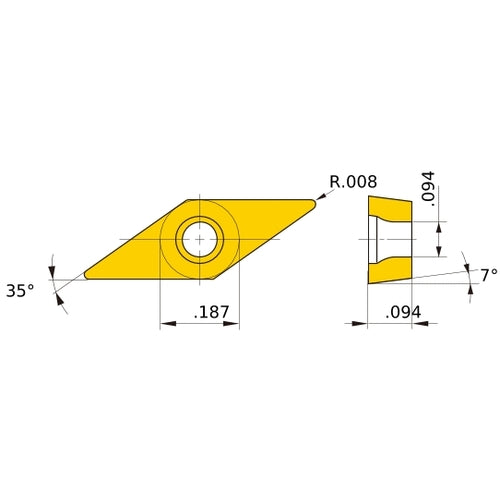 VCGT 1.51.50.5 L-F NX2525, 0.2 Corner Radius, 3/32″ Thick, 3/16″ Inscribed Circle, Turning Indexable Insert