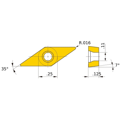 VCMT 221 standard UTi20T, 1/64″ Corner Radius, 1/8″ Thick, 1/4″ Inscribed Circle, Turning Indexable Insert