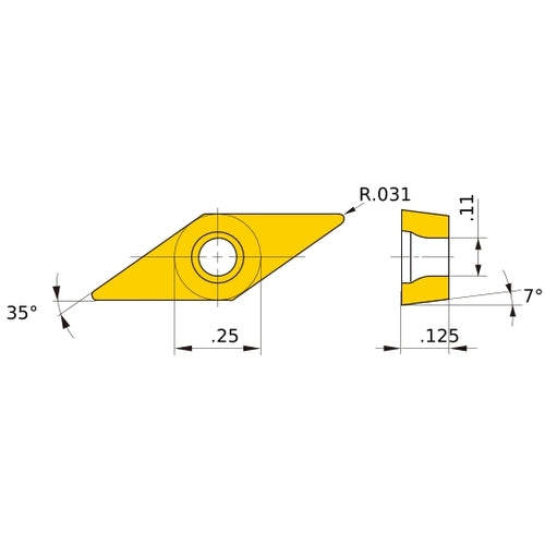 VCMT 222 MS MT9005, 1/32″ Corner Radius, 1/8″ Thick, 1/4″ Inscribed Circle, Turning Indexable Insert