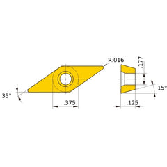 VDGX 321 R HTi10, 0.4 mm Corner Radius, 3.18 mm Thick, 9.525 mm Inscribed Circle, Turning Indexable Insert