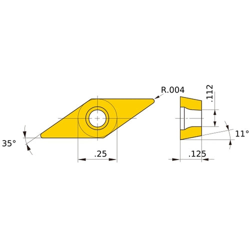VPET 220.2 R-SRF VP15TF, 0.1 mm Corner Radius, 3.18 mm Thick, 6.35 mm Inscribed Circle, Turning Indexable Insert