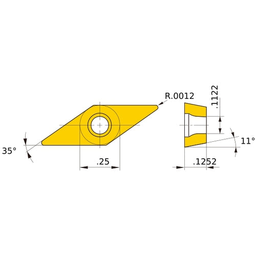 VPET 22 R-SRF VP15TF, 0.03 mm Corner Radius, 3.18 mm Thick, 6.35 mm Inscribed Circle, Turning Indexable Insert