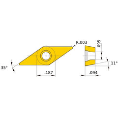 VPGT 1.51.50.2 SMG VP15TF, 0.08 mm Corner Radius, 2.38 mm Thick, 4.76 mm Inscribed Circle, Turning Indexable Insert