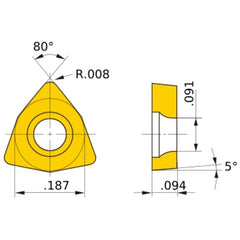 WBMT 1.51.50.5 L-MV VP15TF, 0.2 Corner Radius, 3/32″ Thick, 3/16″ Inscribed Circle, Turning Indexable Insert