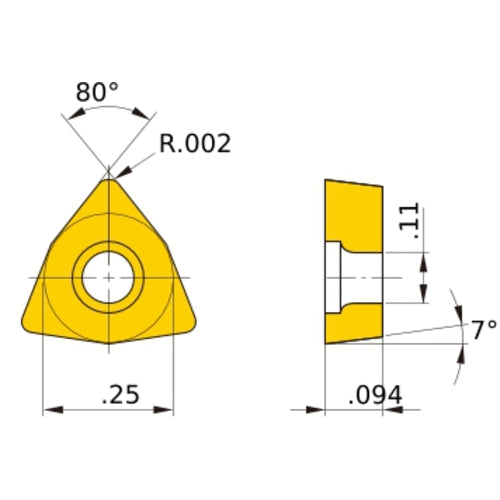 WCGT 21.5 FJ-P RT9005, 0.05 mm Corner Radius, 2.38 mm Thick, 6.35 mm Inscribed Circle, Turning Indexable Insert