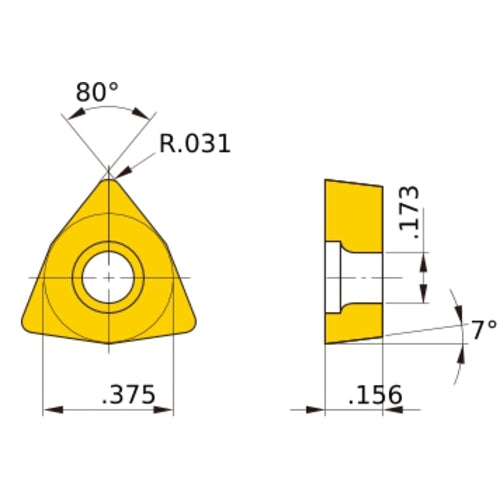 WCGT 32.52 MJ VP10RT, 0.8 mm Corner Radius, 3.97 mm Thick, 9.525 mm Inscribed Circle, Turning Indexable Insert