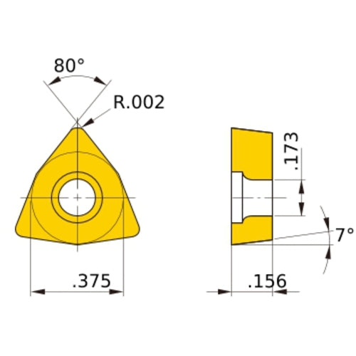 WCGT 32.5 FJ-P RT9005, 0.05 mm Corner Radius, 3.97 mm Thick, 9.525 mm Inscribed Circle, Turning Indexable Insert
