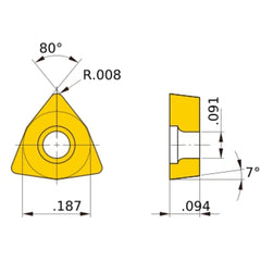 WCMT 1.51.50.5 standard US735, 0.2 mm Corner Radius, 2.38 mm Thick, 4.76 mm Inscribed Circle, Turning Indexable Insert