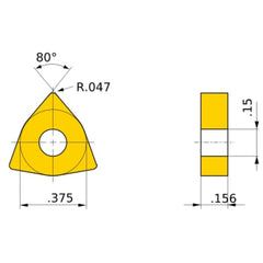 WNMG 32.53 MP UE6110, 1.2 mm Corner Radius, 3.97 mm Thick, 9.525 mm Inscribed Circle, Turning Indexable Insert