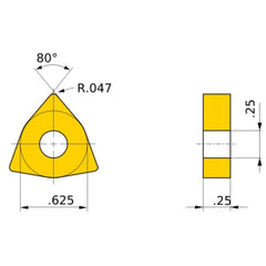WNMG 543 GJ RT9010, 1.2 mm Corner Radius, 6.35 mm Thick, 15.875 mm Inscribed Circle, Turning Indexable Insert