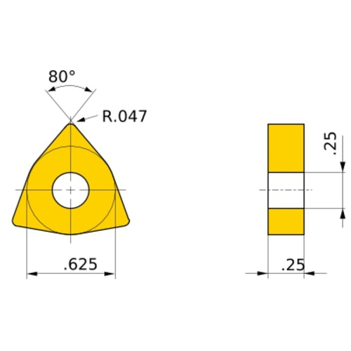 WNMG 543 RS MT9015, 1.2 mm Corner Radius, 6.35 mm Thick, 15.875 mm Inscribed Circle, Turning Indexable Insert