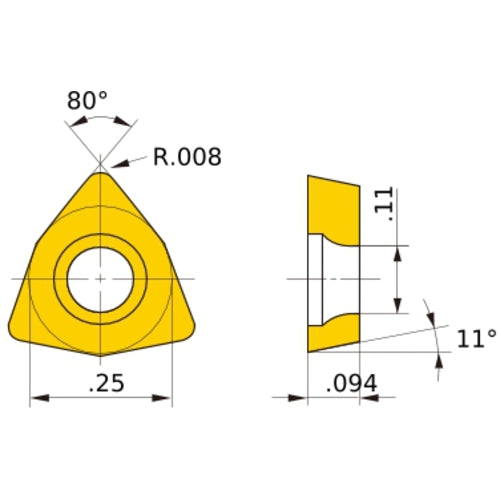 WPMT 21.50.5 MV NX2525, 0.008″ Corner Radius, 3/32″ Thick, 1/4″ Inscribed Circle, Turning Indexable Insert