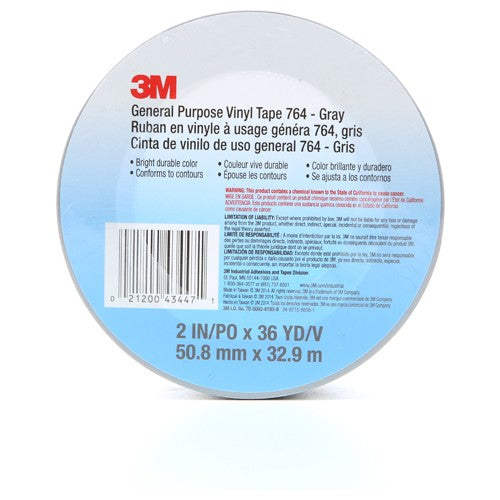 3M General Purpose Vinyl Tape 764 Gray 2″ × 36 yd 5 mil Individually Wrapped Conveniently Packaged - USA Tool & Supply