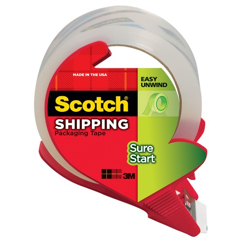 Scotch Sure Start Shipping Packaging Tape with dispenser 3450S-RD 1.88″ × 38.2 yd (48 mm × 35 m) - USA Tool & Supply